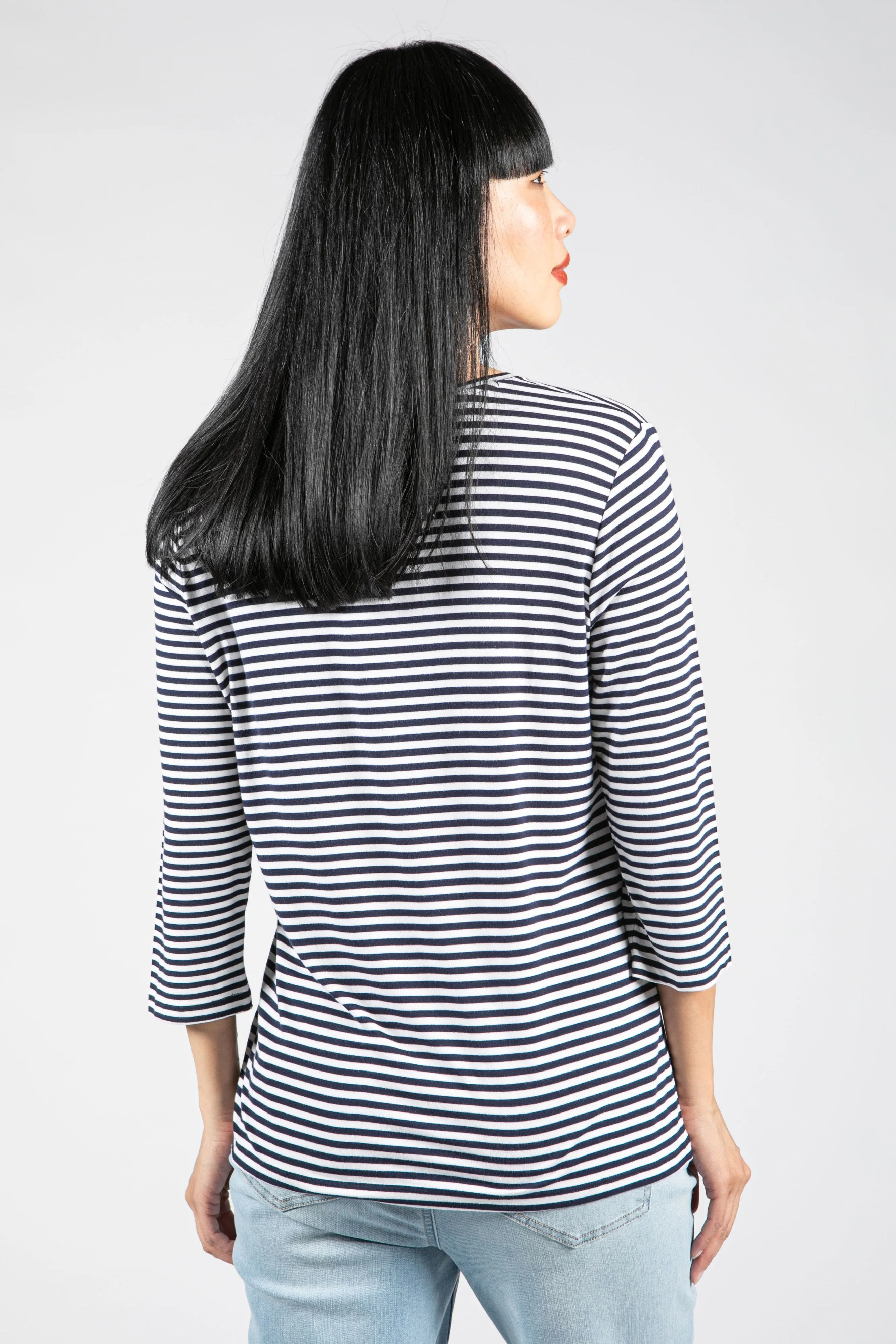 3/4 Sleeve Round Neck Stripe T-Shirt