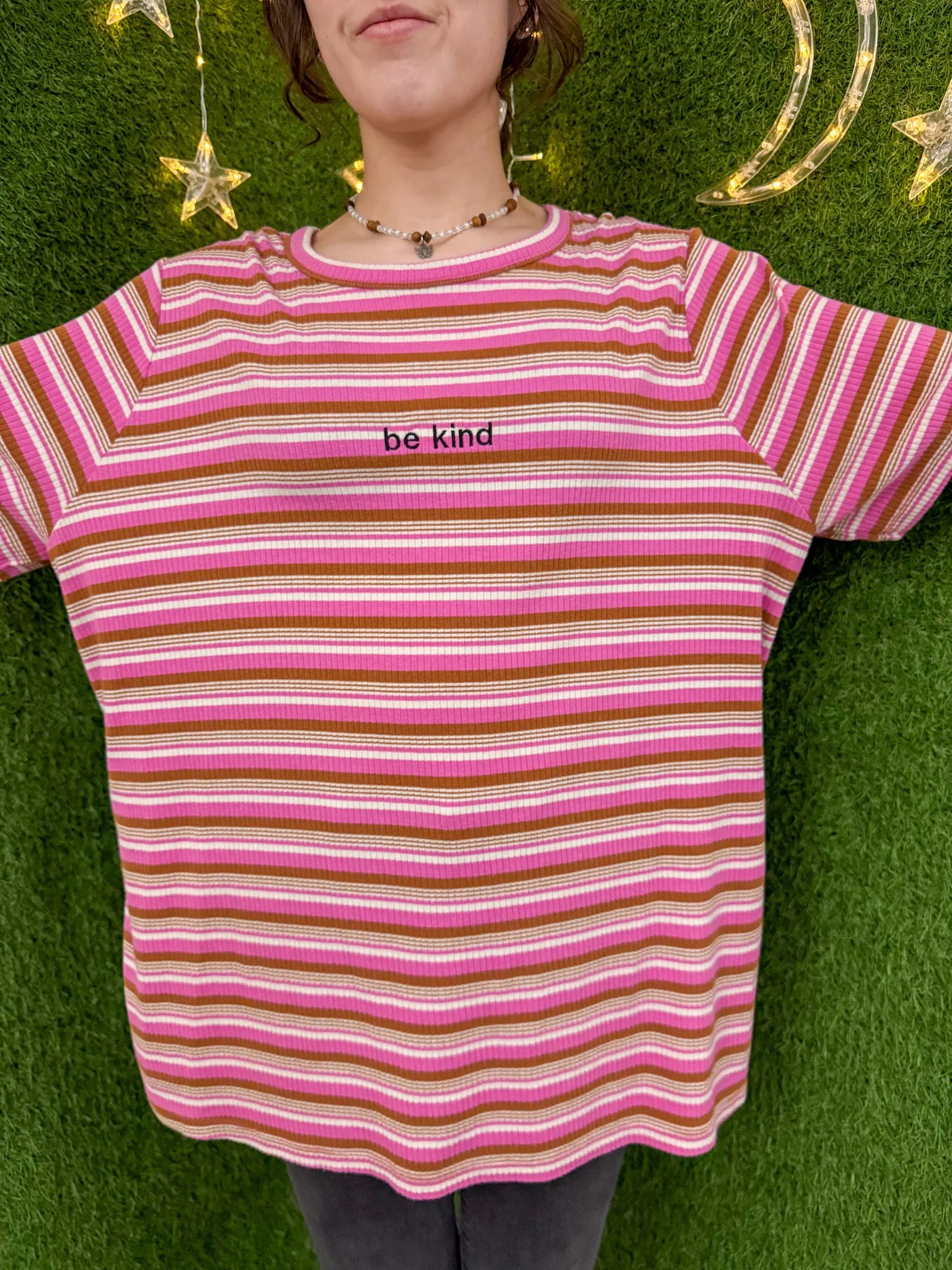 Be Kind Pink Striped T-Shirt 2XL