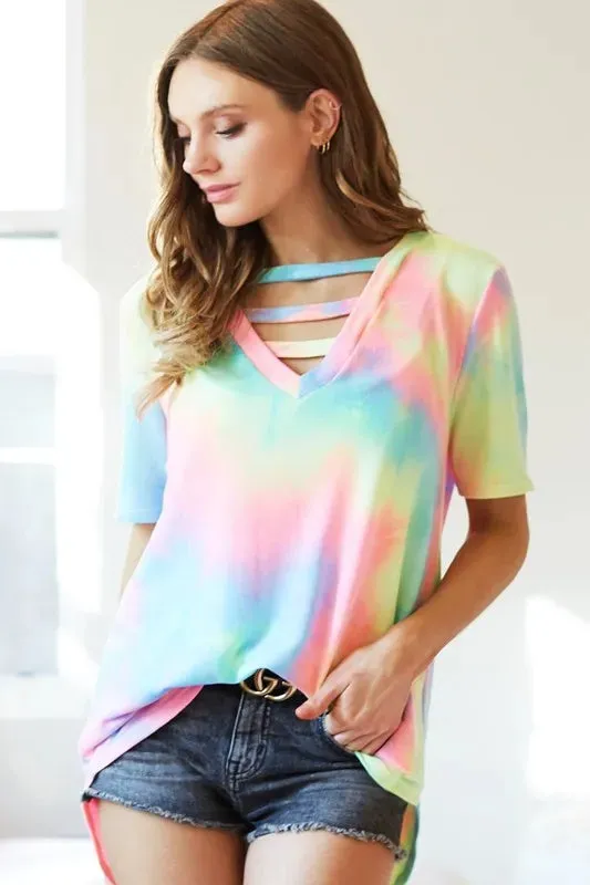 BiBi Tie-Dye V-Neck Short Sleeve T-Shirt