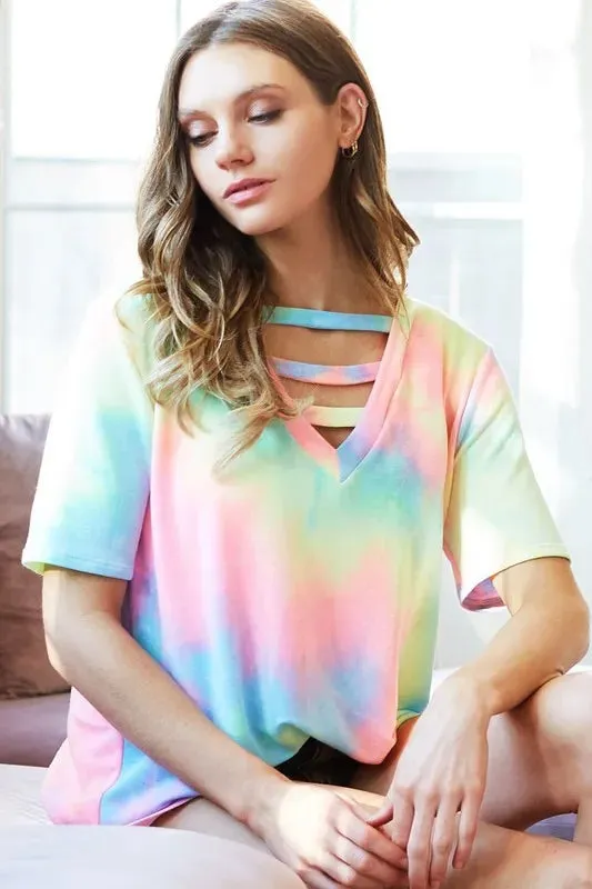 BiBi Tie-Dye V-Neck Short Sleeve T-Shirt