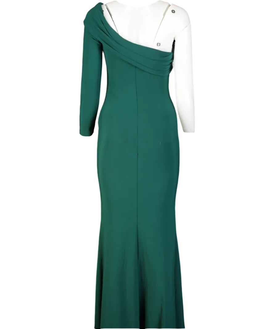 Club L Green Asymmetric One Sleeve Ruched Maxi Dress UK 10