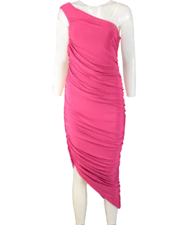 Club L Pink Late Night Ruched One Shoulder Midi Dress UK 10