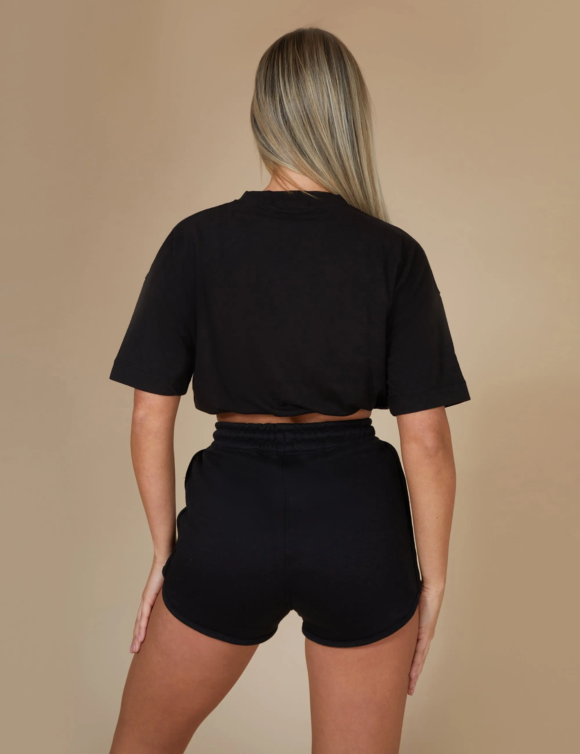 Elasticated Waist Cropped T-Shirt Black
