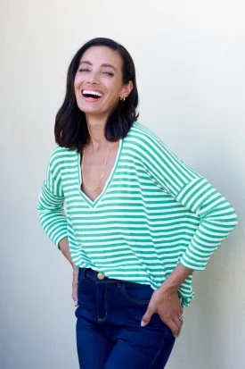 Erica Essential Long Sleeve Top Striped Emerald