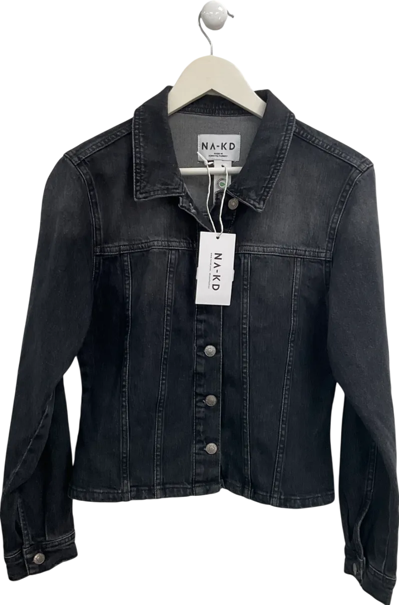 NA-KD Black Long Sleeve Fitted Denim Shirt UK 6