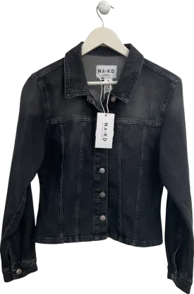 NA-KD Black Long Sleeve Fitted Denim Shirt UK 6