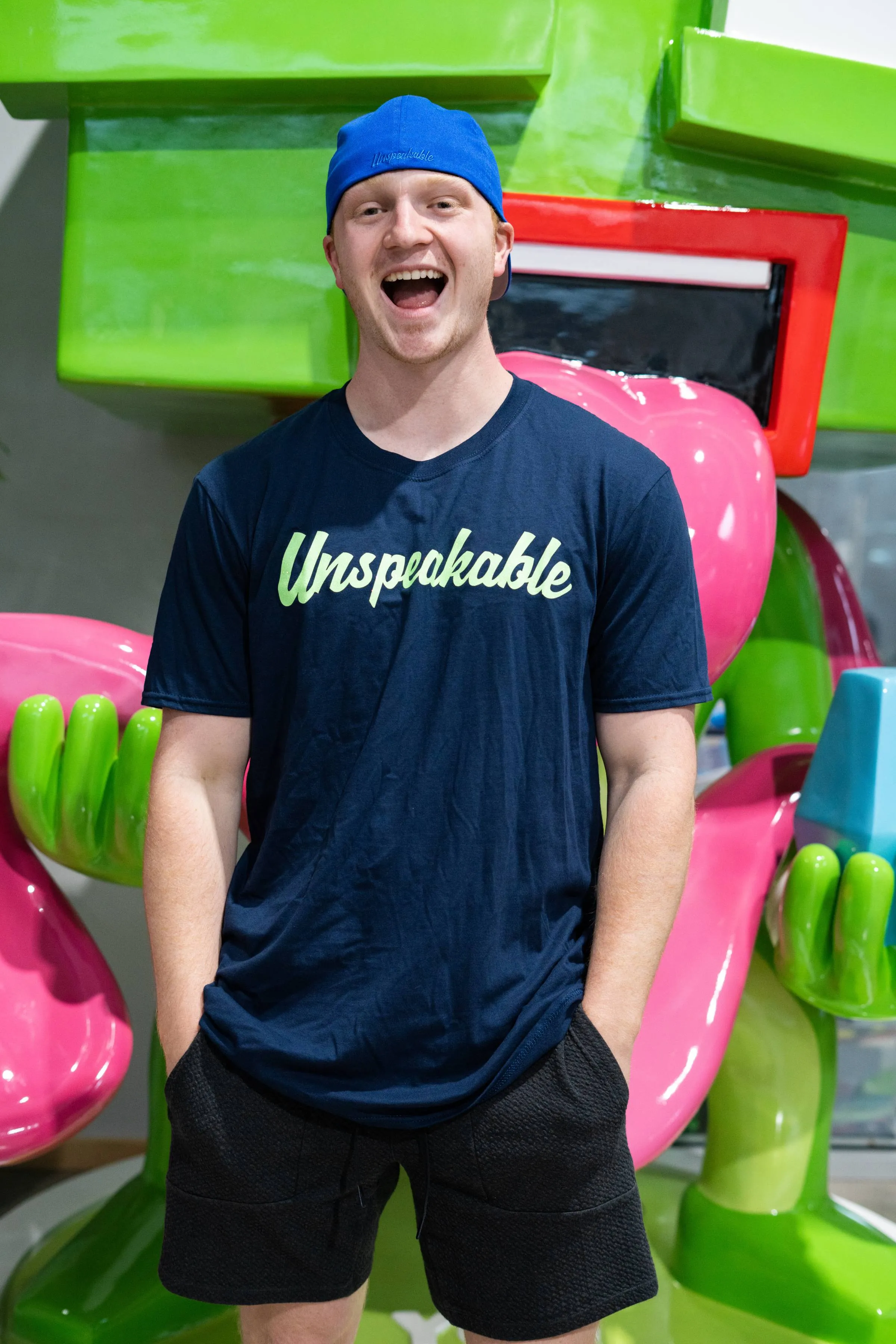 NAVY T-SHIRT W/GREEN GLITTER FONT