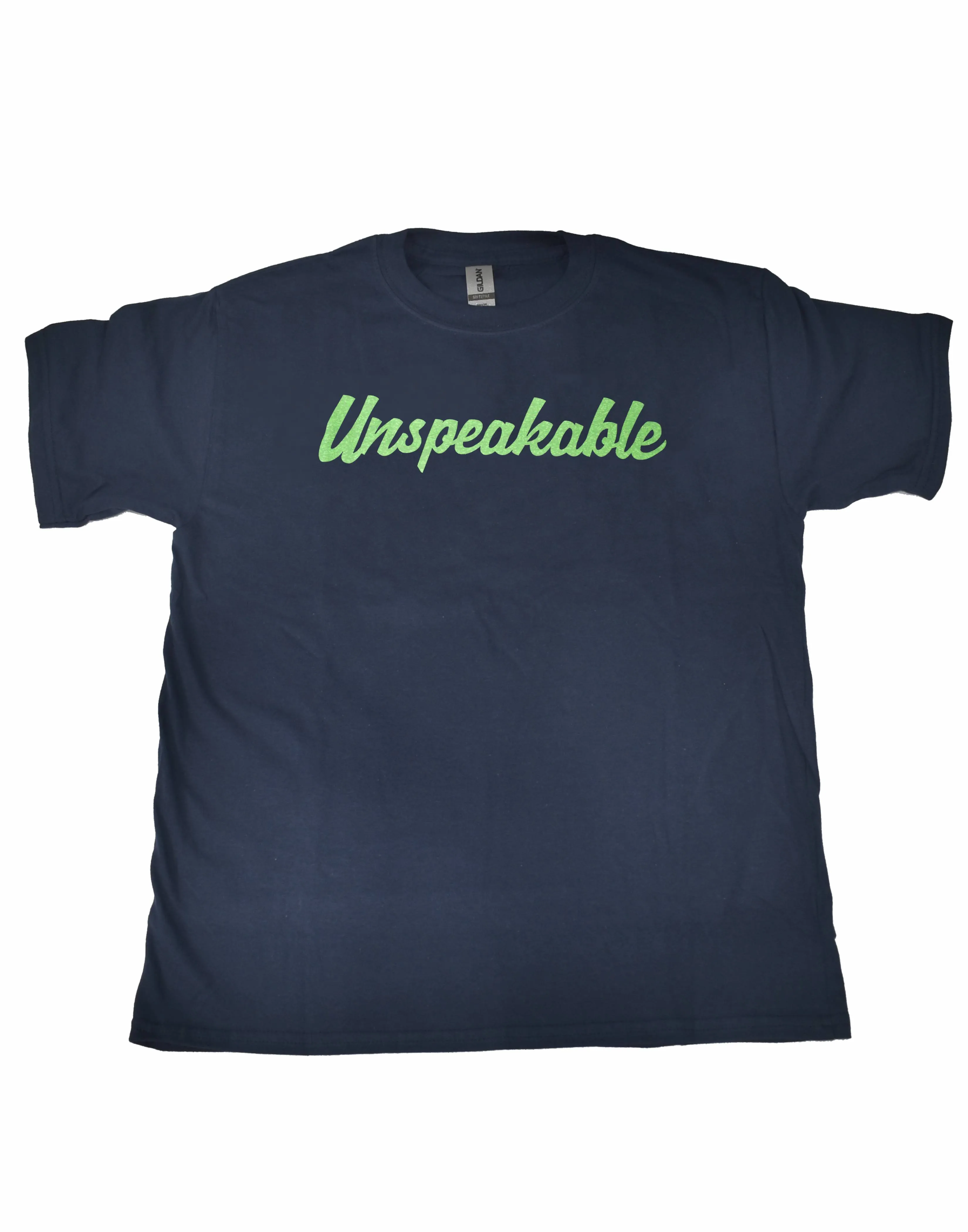 NAVY T-SHIRT W/GREEN GLITTER FONT