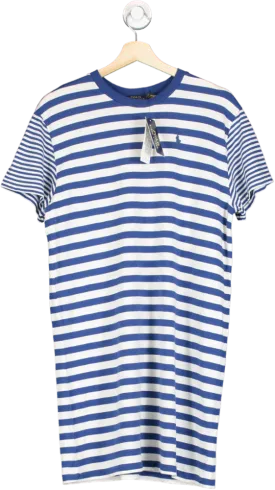 Polo Ralph Lauren Blue Striped Embroidered Polo Pony Logo T-Shirt Dress UK S
