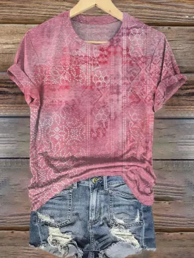Retro Solid Color Texture Printed Casual T-Shirt