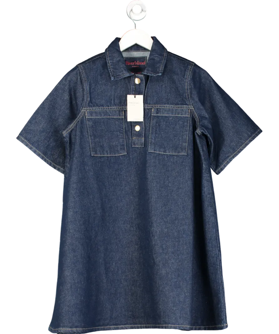 River Island Blue Denim Shirt Collar Mini Dress UK 8