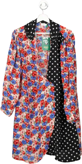 Rixo Multicoloured Contrast Polka Dot And Floral Shirt Dress UK XL