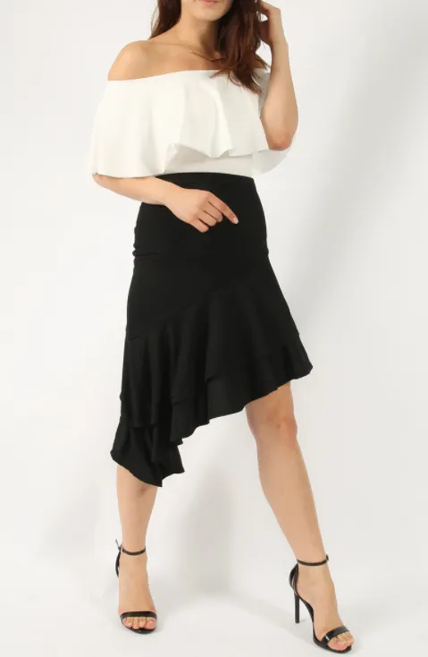Ruffle Asymmetric Skirt • Black