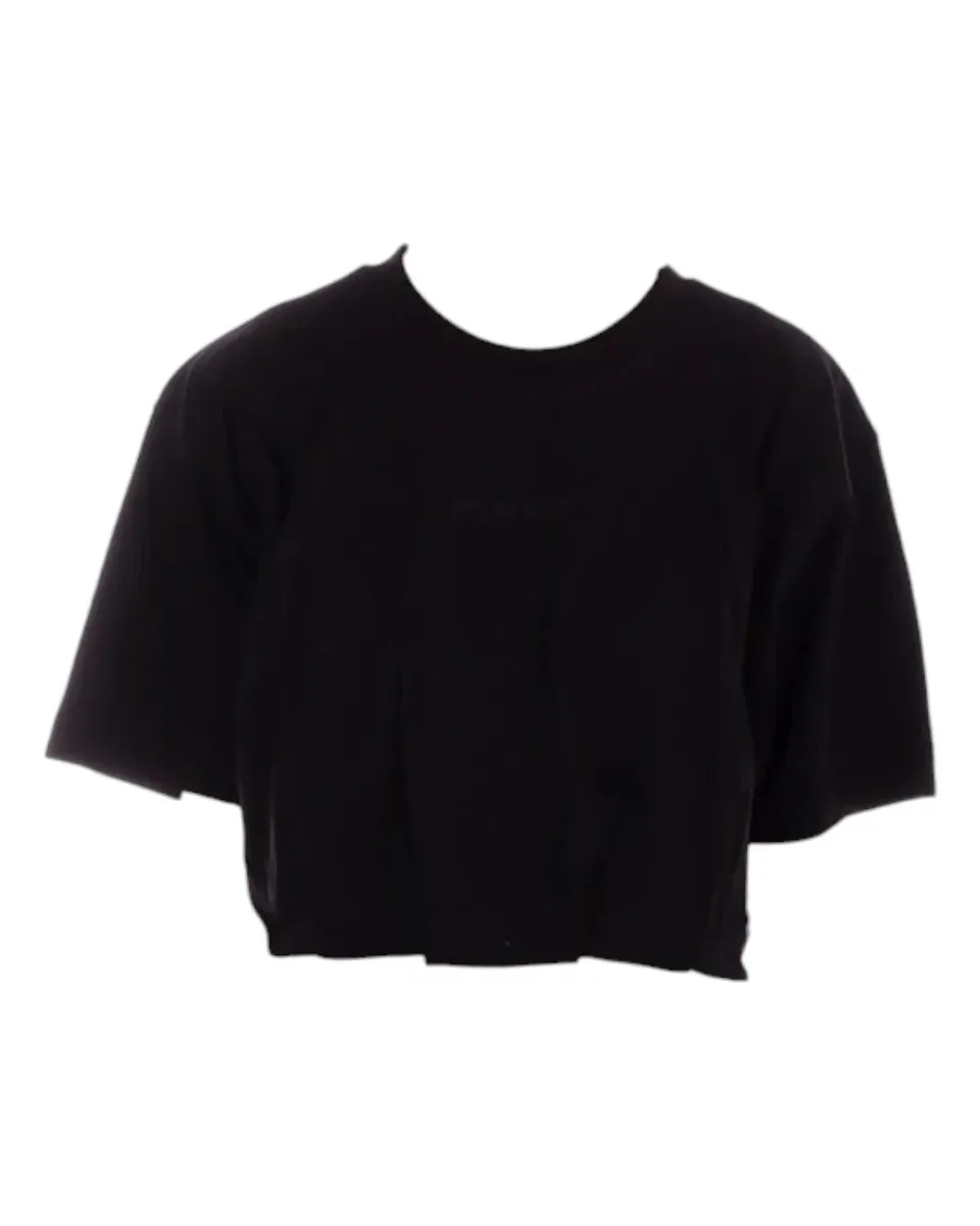 T-shirt Cropped Oversize con Ricamo Logo