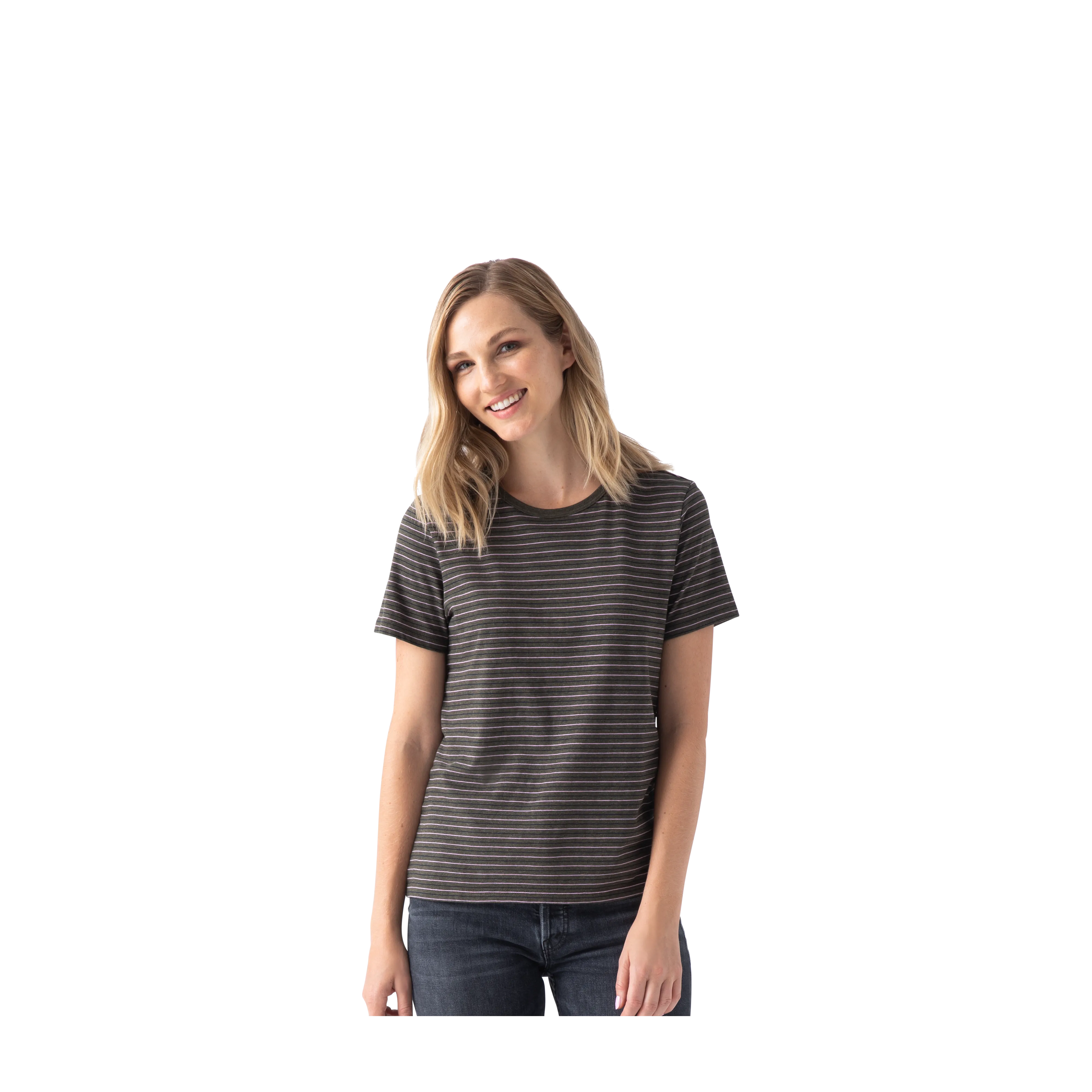 Women's Pima Cotton Striped Crew Neck T-Shirt