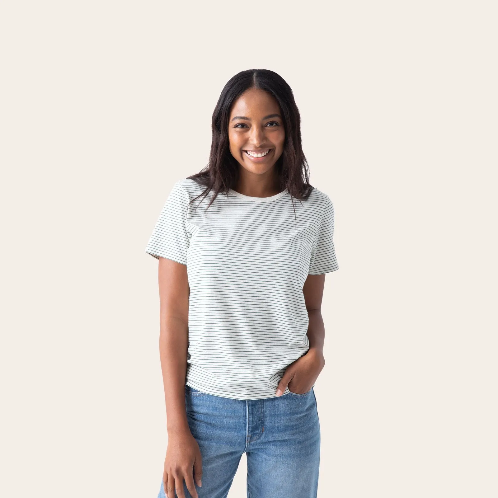 Women's Pima Cotton Striped Crew Neck T-Shirt