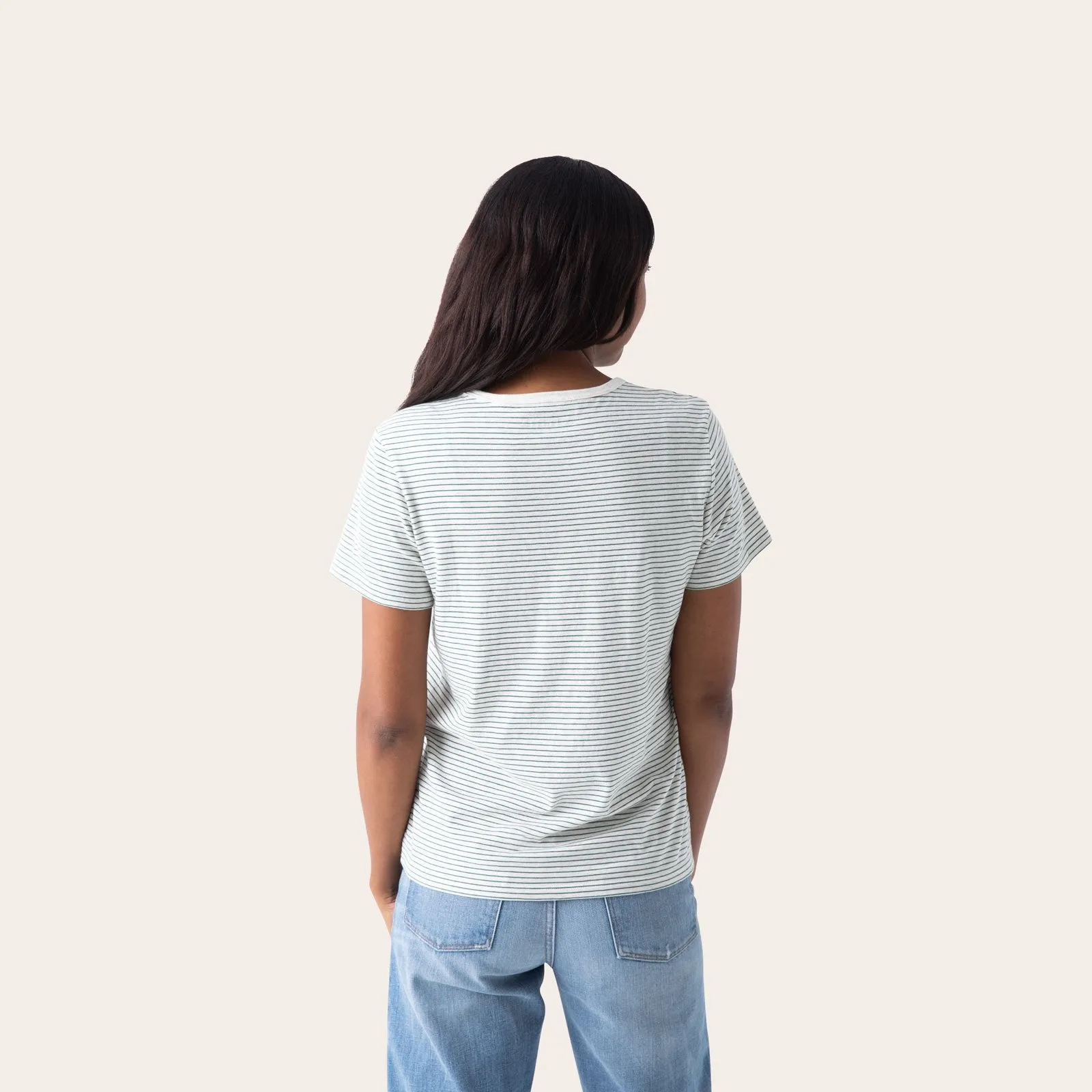 Women's Pima Cotton Striped Crew Neck T-Shirt