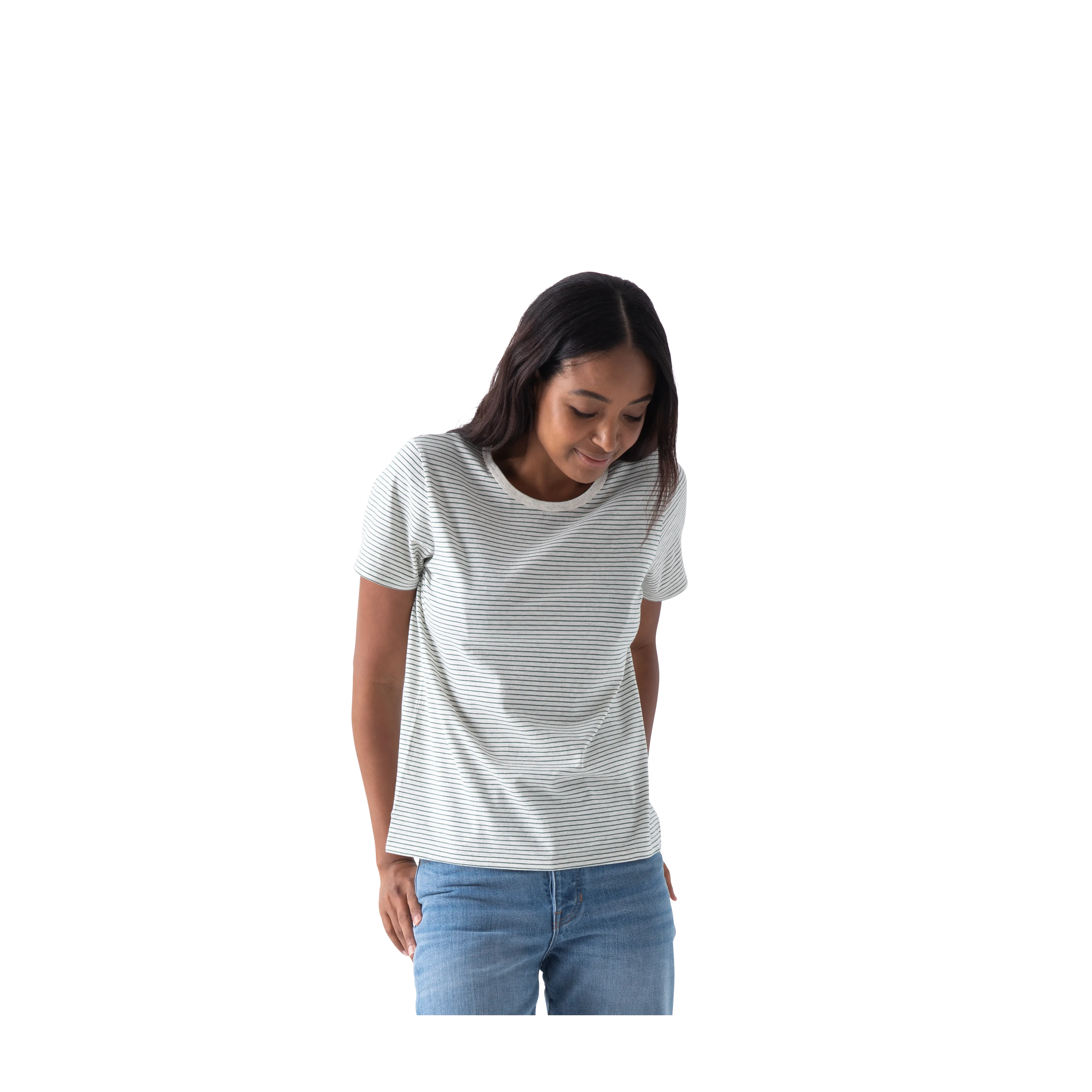 Women's Pima Cotton Striped Crew Neck T-Shirt