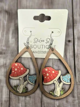Wooden Mushroom Teardrop Earrings
